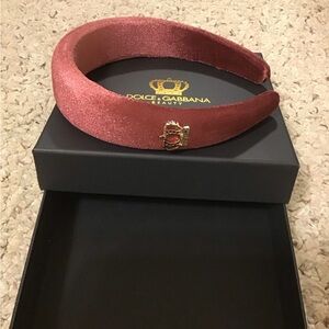 Dolce & Gabbana Rose Gold Satin Padded Headband with Crest